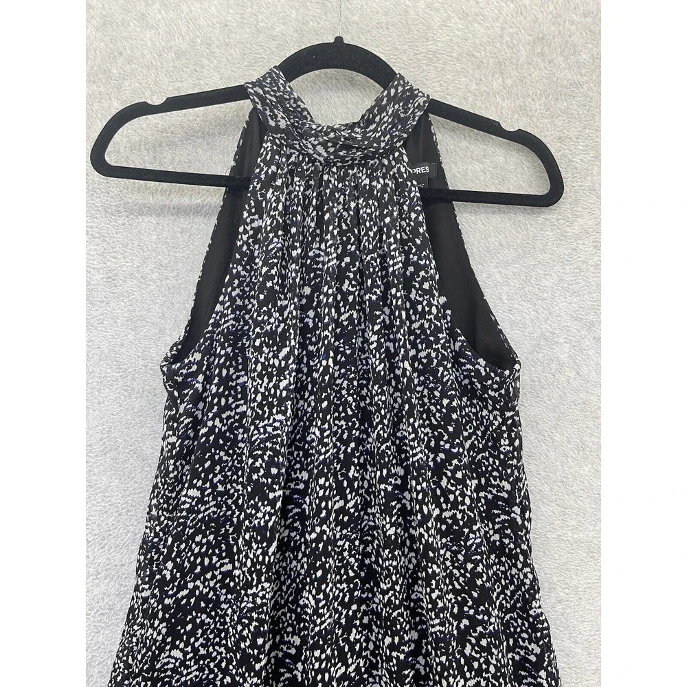 Express Women's Maxi Dress Sleeveless High Neck Black Blue Small Printed Pleats - Picture 6 of 10